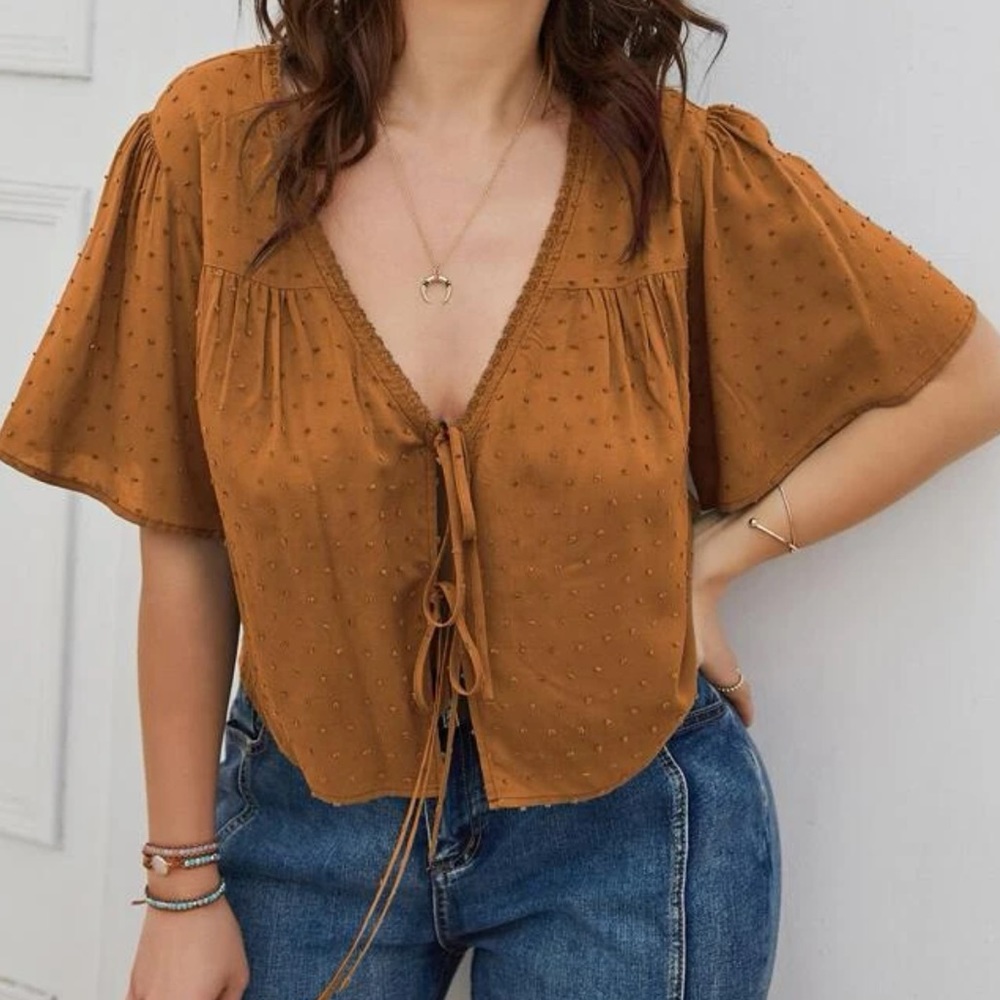 Plus Swiss dot knot crop top